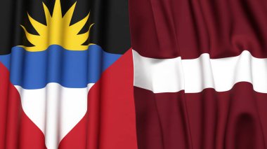 ANTIGUA ve BARBUDA bayrakları ve gerçekçi kumaş dokusuna sahip LATVIA