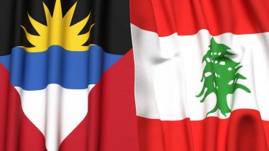 AnTIGUA ve BARBUDA bayrakları ve gerçekçi kumaş dokusuna sahip LEBANON