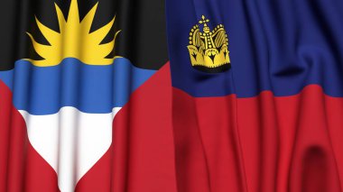 ANTIGUA ve BARBUDA bayrakları ve gerçekçi kumaş dokusuna sahip LIECHTENSTEIN