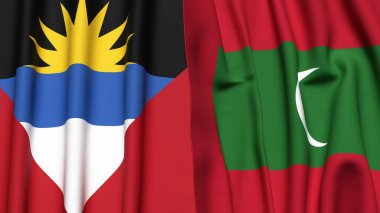 ANTIGUA ve BARBUDA bayrakları ve gerçekçi kumaş dokusuna sahip MALDIVES