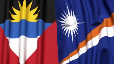 ANTIGUA ve BARBUDA Bayrakları ve gerçekçi kumaş dokusuna sahip Marshall Adaları
