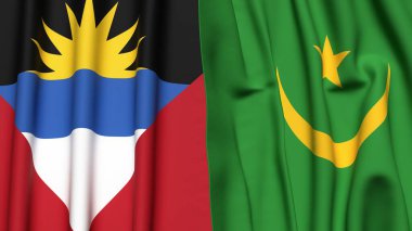 ANTIGUA ve BARBUDA bayrakları ve gerçekçi kumaş dokusuna sahip MAURITANIA