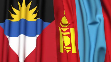 AnTIGUA ve BARBUDA bayrakları ve gerçekçi kumaş dokusuna sahip mongolya