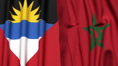 AnTIGUA ve BARBUDA bayrakları ve gerçekçi kumaş dokusuyla MoroCCO