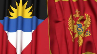 ANTIGUA ve BARBUDA bayrakları ve gerçekçi kumaş dokusuna sahip Montenegro