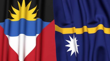 AnTIGUA, BARBUDA ve NAURU bayrakları gerçekçi kumaş dokusuyla
