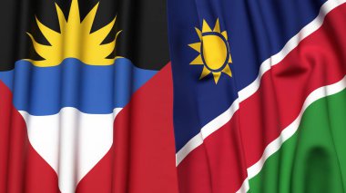 AnTIGUA ve BARBUDA bayrakları ve gerçekçi kumaş dokusuna sahip NAMIBIA