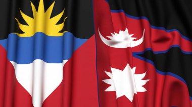 ANTIGUA ve BARBUDA bayrakları ve gerçekçi kumaş dokusuna sahip NEPAL