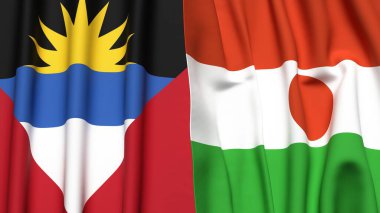 ANTIGUA ve BARBUDA bayrakları ve gerçekçi kumaş dokusuna sahip NIGER