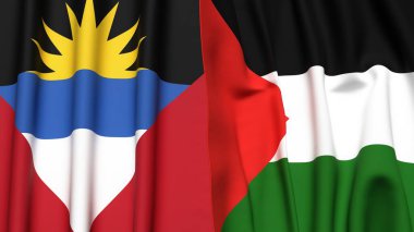ANTIGUA ve BARBUDA bayrakları ve gerçekçi kumaş dokusuna sahip Filistin 4k