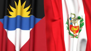 AnTIGUA, BARBUDA ve Peru bayrakları gerçekçi kumaş dokusuyla