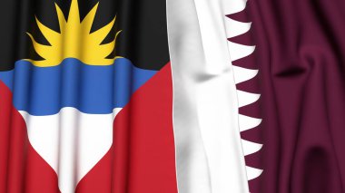 ANTIGUA ve BARBUDA bayrakları ve gerçekçi kumaş dokusuna sahip Katar