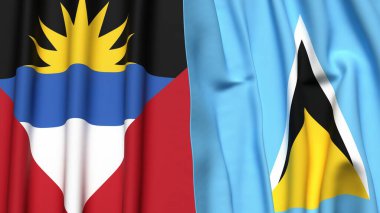 ANTIGUA ve BARBUDA bayrakları ve gerçekçi kumaş dokusuna sahip Aziz LuCIA