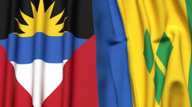 ANTIGUA ve BARBUDA Bayrakları ve gerçekçi kumaş dokusuna sahip Aziz VINCENT