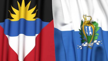 AnTIGUA ve BARBUDA bayrakları ve gerçekçi kumaş dokusuna sahip SAN MARINO
