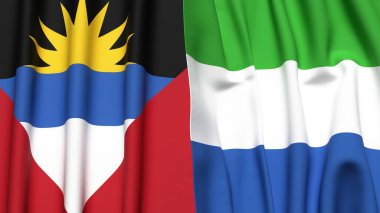 ANTIGUA ve BARBUDA bayrakları ve gerçekçi kumaş dokusuna sahip SIERRA LEone