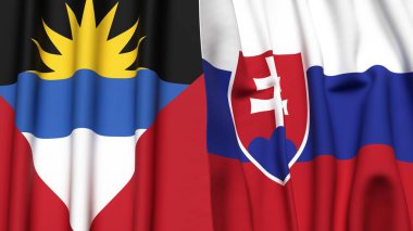 AnTIGUA ve BARBUDA bayrakları ve gerçekçi kumaş dokusuna sahip SLOVAKIA