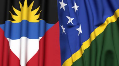 ANTIGUA ve BARBUDA Bayrakları ve gerçekçi kumaş dokusuna sahip SOLOMON Adaları