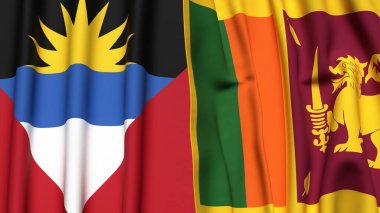 AnTIGUA, BARBUDA ve SRI LANKA bayrakları gerçekçi kumaş dokusuna sahip