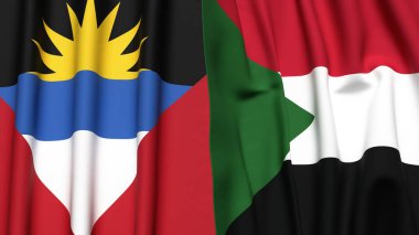 AnTIGUA, BARBUDA ve Sudan bayrakları gerçekçi kumaş dokusuyla