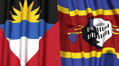 AnTIGUA, BARBUDA ve SWAZILAND bayrakları gerçekçi kumaş dokusuyla