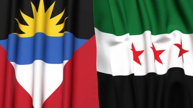 AnTIGUA ve BARBUDA bayrakları ve gerçekçi kumaş dokusuna sahip Syria