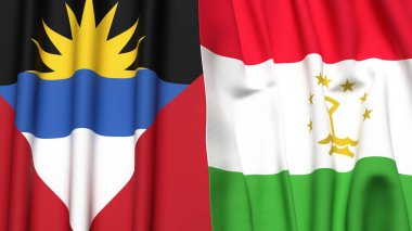 AnTIGUA, BARBUDA ve TAJIKISTAN bayrakları gerçekçi kumaş dokusuna sahip