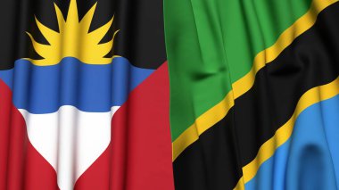 AnTIGUA, BARBUDA ve TANZANIA bayrakları gerçekçi kumaş dokusuyla