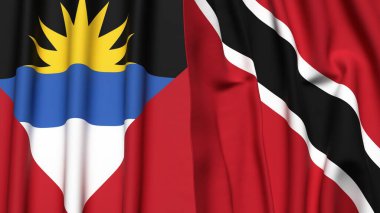 ANTIGUA ve BARBUDA bayrakları ve gerçekçi kumaş dokusuna sahip TRINIDAD