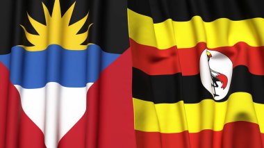 ANTIGUA, BARBUDA ve UGANDA bayrakları gerçekçi kumaş dokusuyla