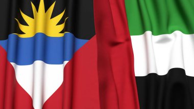 ANTIGUA, BARBUDA ve BAE bayrakları gerçekçi kumaş dokusuyla