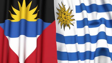 AnTIGUA, BARBUDA ve Uruguay bayrakları gerçekçi kumaş dokusuyla
