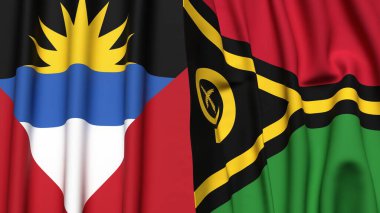 ANTIGUA, BARBUDA ve VANUATU bayrakları gerçekçi kumaş dokusuyla