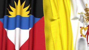 ANTIGUA, BARBUDA ve VATİKAN bayrakları gerçekçi kumaş dokusuna sahip