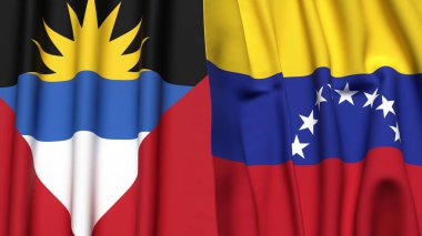 AnTIGUA, BARBUDA ve Venezuela bayrakları gerçekçi kumaş dokusuyla