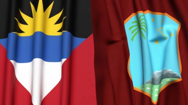 AnTIGUA ve BARBUDA bayrakları ve gerçekçi kumaş dokusuna sahip Batı Hint Adaları