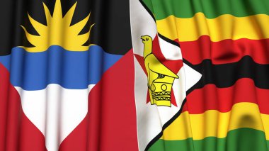 AnTIGUA, BARBUDA ve ZIMBABWE bayrakları gerçekçi kumaş dokusuyla