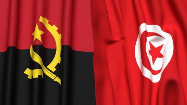 Gerçekçi kumaş dokusuna sahip ANGOLA ve TUNISIA bayrakları