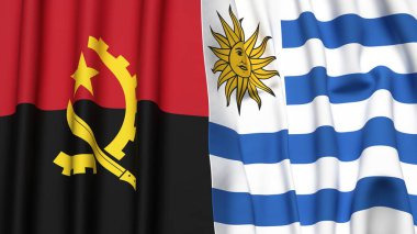 Gerçekçi kumaşlı ANGOLA ve Uruguay bayrakları