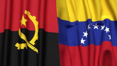 Gerçekçi kumaş dokusuna sahip ANGOLA ve Venezuela bayrakları