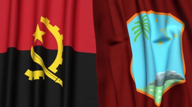 Gerçek kumaş desenli ANGOLA ve Batı Hint Adaları bayrakları