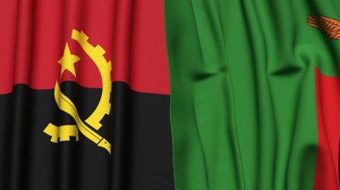 Gerçekçi kumaşlı ANGOLA ve ZAMBIA bayrakları