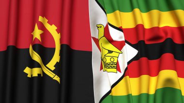Gerçekçi kumaş dokusuna sahip ANGOLA ve ZIMBABWE bayrakları