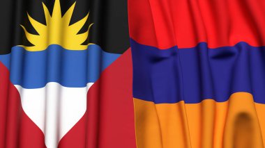 ANTIGUA ve BARBUDA bayrakları ve gerçekçi kumaş dokusuna sahip ARMENIA
