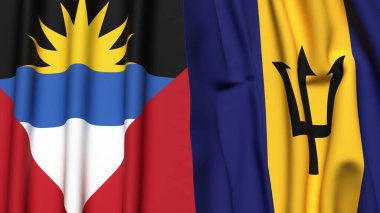 ANTIGUA, BARBUDA ve BARBADOS bayrakları gerçekçi kumaş dokusuyla