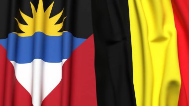 ANTIGUA, BARBUDA ve BELGUM bayrakları gerçekçi kumaş dokusuyla