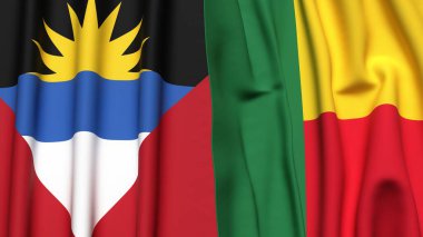 ANTIGUA, BARBUDA ve BENIN bayrakları gerçekçi kumaş dokusuyla
