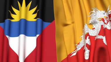 AnTIGUA, BARBUDA ve BHUTAN bayrakları gerçekçi kumaş dokusuyla