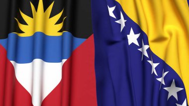 AnTIGUA ve BARBUDA bayrakları ve gerçekçi kumaş dokusuna sahip BOSNIA