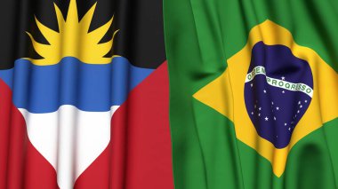 AnTIGUA, BARBUDA ve BREZİL bayrakları gerçekçi kumaş dokusuyla